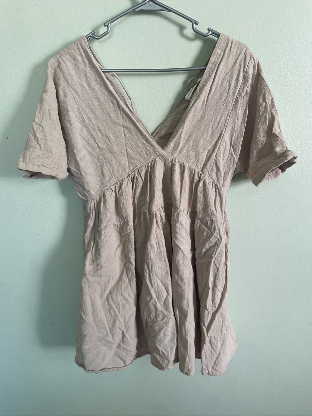 Mustard Seed Soft Beige V-Neck Mini Dress - Picture 5 of 7